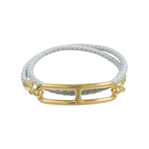 HERMES Swift皮革Roulis Double Tour Bracelet手帶Gris Meyer