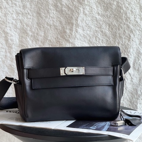 Hermes 愛馬仕 Kelly messenger郵差包小號 黑銀 evergrain皮 W刻