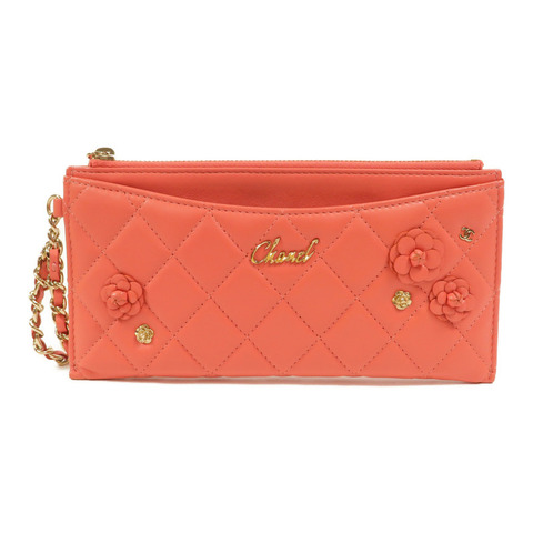 CHANEL 羊皮皮革Camellia Clutch長錢包