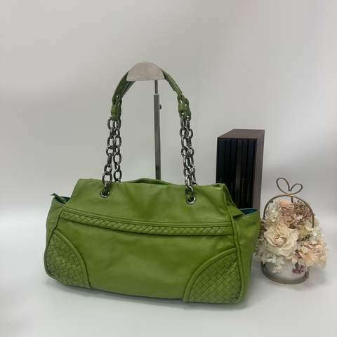 【赫蒂國際精品】Bottega Veneta 綠色編織皮革肩背包 vintage
