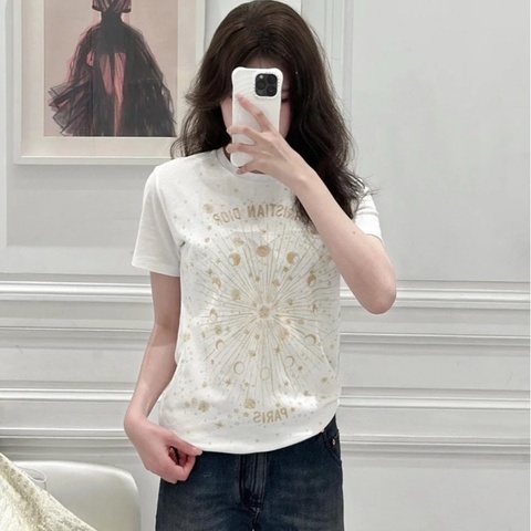 Dior迪奧 25ss早春新款金線刺繡燙鑽T恤 34碼 未使用