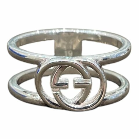 GUCCI 古馳 298036 INTERLOCKING G 戒指 925純銀 #19