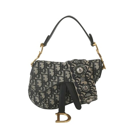 Dior Saddle 迷你牛皮帆布 Oblique 老花馬鞍造型側背包