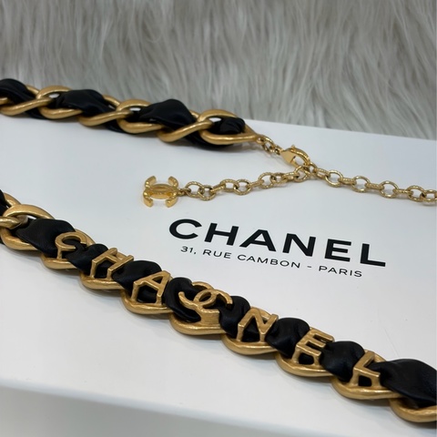CHANEL 皮穿鍊 黑金 金釦 雙C 腰鍊 腰帶