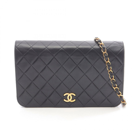 香奈兒 (CHANEL) 絎縫全蓋鏈條肩背包，羊皮材質，黑色，金色五金，二手 CC