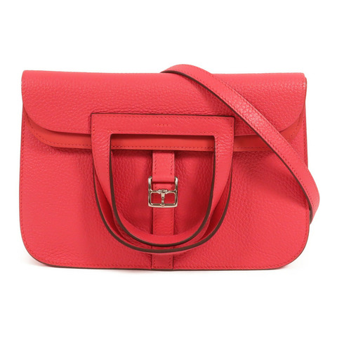 HERMES Clemence皮革Halzan 25手挽肩背兩用袋Rose Extreme