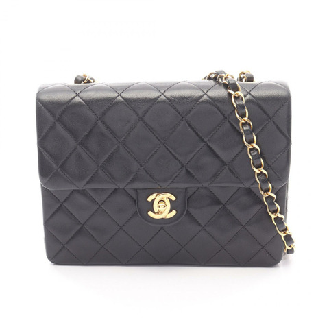 香奈兒 (CHANEL) 迷你絎縫 20 鏈條肩背包，羊皮材質，黑色，二手，金色五金 CC