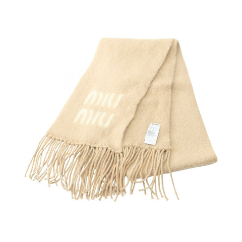 Miu Miu logo 圍巾 5FS0622CQDF0018 羊毛馬海毛 米色 新款 女士