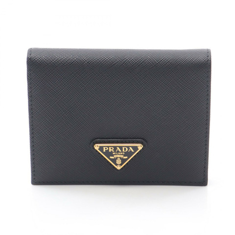 PRADA SAFFIANO TRIANG 雙折皮夾皮夾 1MV204QHHF0002 皮革黑色全新