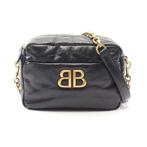 BALENCIAGA MONACO XS 相機斜背包 806459 黑色皮革 二手