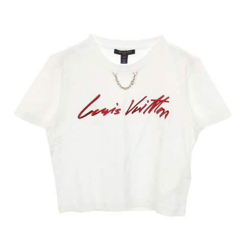 路易威登 (LOUIS VUITTON) 標誌刺繡短袖T卹，純棉材質，白色/紅色，二手，M碼