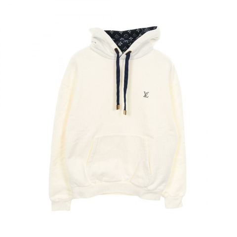 路易威登 LV 水鑽 Logo Monogram 襯裡連帽衫，白色，棉質，二手，S 碼