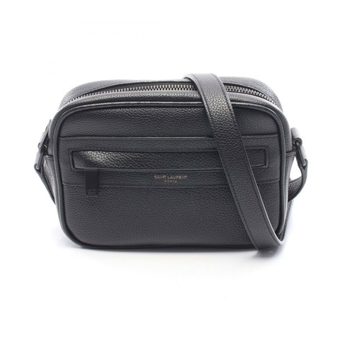 SAINT LAURENT PARIS 露營小相機包單肩包 647179 皮革 黑色 二手 男士