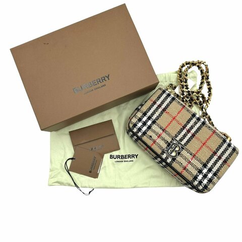【美收精品】 Burberry Lola TB 經典格紋毛料小號鏈帶肩背包 C-724【隔月月中將轉賣至日本 上架期限30天】