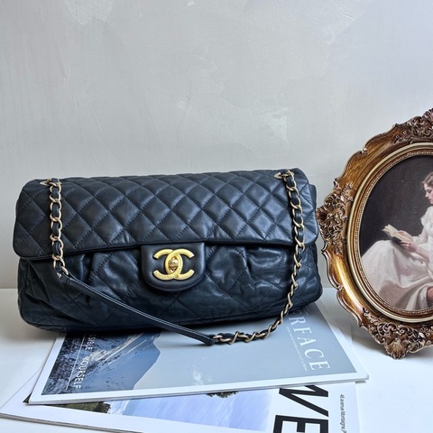CHANEL/香奈兒 17開 雲朵包 單肩斜挎包 黑金 牛皮 97新