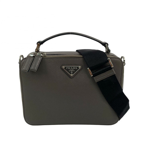 △ PRADA 普拉達 Grey Brown Saffiano Leather Brique 2 way bag 灰啡色十字壓紋皮革兩用袋 2VH069-267012441
