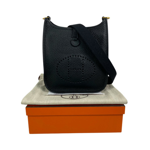 △ HERMES 愛馬仕 Black Clemence Calfskin Gold Plated Metal Evelyne 16 Stamp U Shoulder Bag 黑色粒紋小牛皮鍍金金屬U刻肩背包-267013319