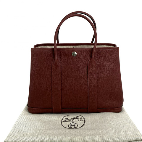 △ HERMES 愛馬仕 Wine Red Negonda Calfskin Palladium Plated Metal Garden Party 30 Stamp W Handbag 酒紅色粒紋小牛皮鍍鈀金屬W刻手挽袋-267013576