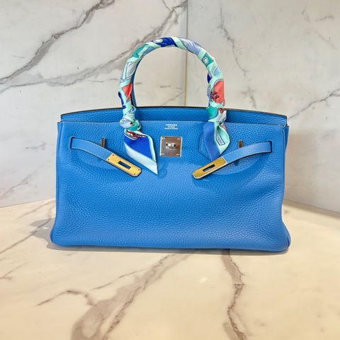Hermes天堂藍Togo銀釦Birkin 30cm