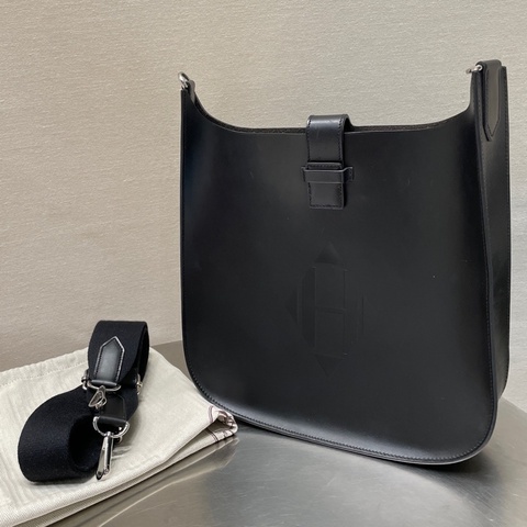 愛馬仕 HERMES  Evelyne Sellier29 黑銀 Hunter皮 x刻  男女同款