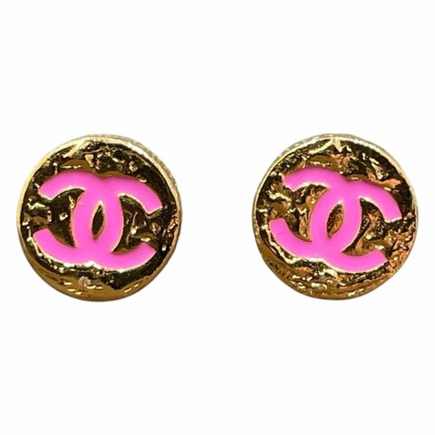 CHANEL 香奈兒 粉色LOGO針式耳環 合金 粉色 金釦
