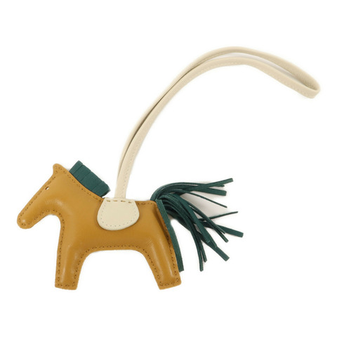HERMES Milo皮革Rodeo PM掛飾Sesame/Menthe/Craie