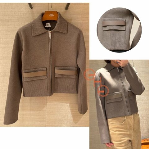 愛瑪仕 Veste à poches / Dk Gris Etoupe / Size 34全新