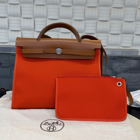 🧡愛馬仕/Hermes herbag31 金棕橙色 手提包單肩包斜挎包 （缺少鑰匙鎖頭！）無附件