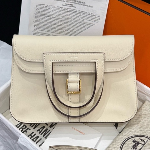 Hermes/愛馬仕 mini halzan25 奶油白 金扣    G刻