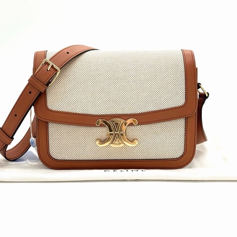威選精品｜CELINE TRIOMPHE 帆布拼皮肩背斜背包 🤎✨