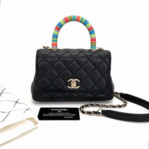 威選精品｜CHANEL Coco Handle Mini 彩虹手柄 黑金手提肩背斜背包 🌈🖤