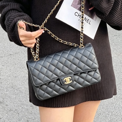 CHANEL香奈兒黑金荔枝皮Cf25中號芯片款全新全配🈶購證專櫃4️⃣0️⃣萬