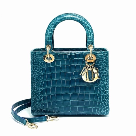 威選精品｜DIOR Lady Dior 五格 藍綠色鱷魚皮手提肩背斜背包 💙✨