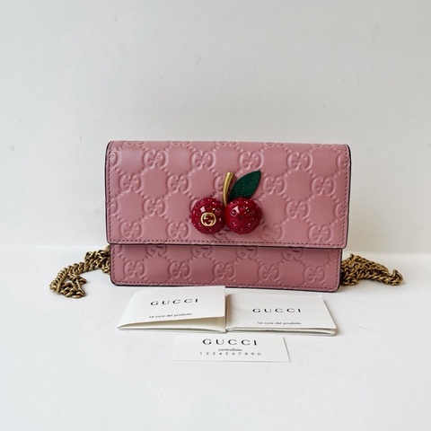 威選精品｜GUCCI 限定櫻桃 GG 壓紋 WOC 鏈條包 🍒💗
