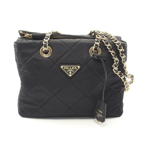 PRADA 1995 復刻版鏈條肩包 1BG468 尼龍 Saffiano 皮革 黑色 二手