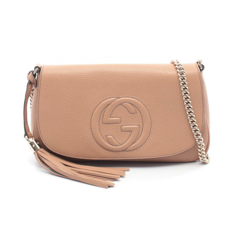 GUCCI Soho 互扣式 G 鏈條斜背包單肩包 536224 皮革 粉紅色 二手