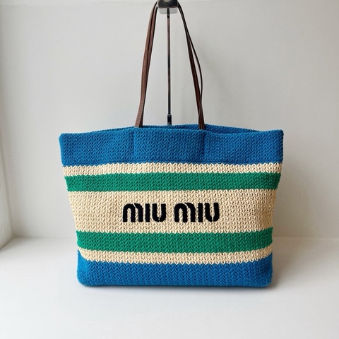 ✨ 威選精品｜MIU MIU 草編拼色 Tote 托特包 💙💚