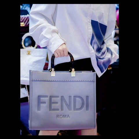 芬迪/Fendi 中號托特手提斜挎包 大象灰 牛皮
