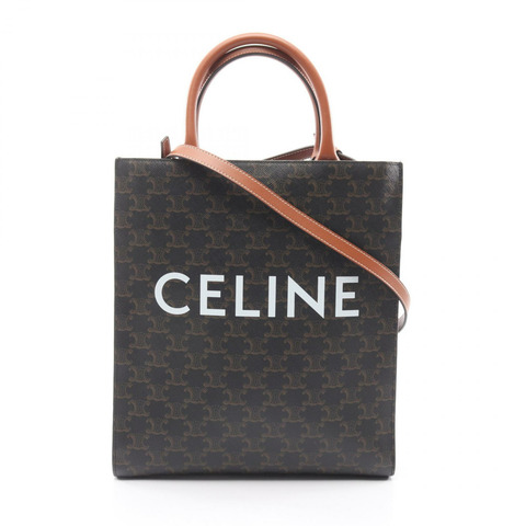 CELINE 小號筆電 Cabas Triomphe 兩用托特包，帆布皮革材質，黑色，二手