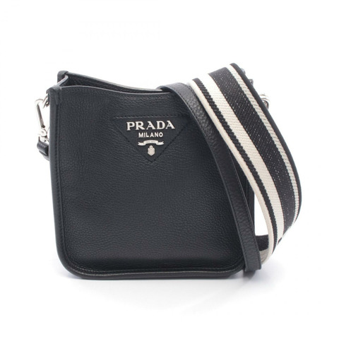 PRADA VIT.DAINO SOFT 斜背包 1BH191 皮革帆布 黑色 二手