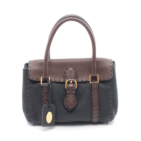 FENDI Selleria Mini Linda 手提包 8BR486 皮革 黑色棕色 二手 女士