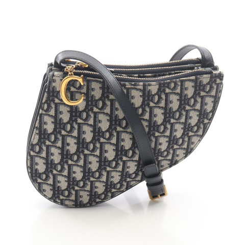 Dior SADDLE 馬鞍形斜背包帆布皮革米色海軍藍二手