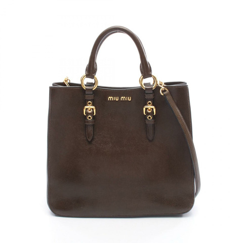 Miu Miu MADRAS 單肩斜挎手提包 RN0881 皮革 棕色 二手 女士