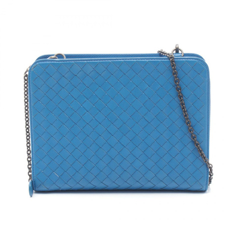 BOTTEGA VENETA Intrecciato 編織斜背單肩包，藍色皮革，二手女款