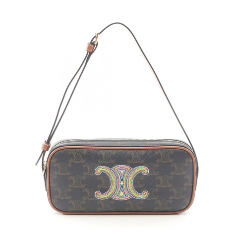 CELINE Cuir Triomphe 迷你相機單肩手提包，PVC塗層帆布皮革，二手