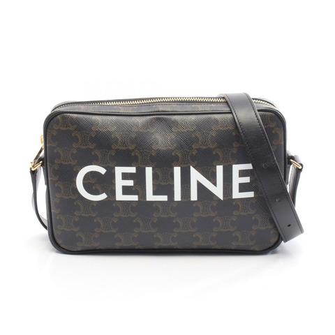 CELINE Triomphe 中斜背包 194502 帆布皮革 黑色 二手