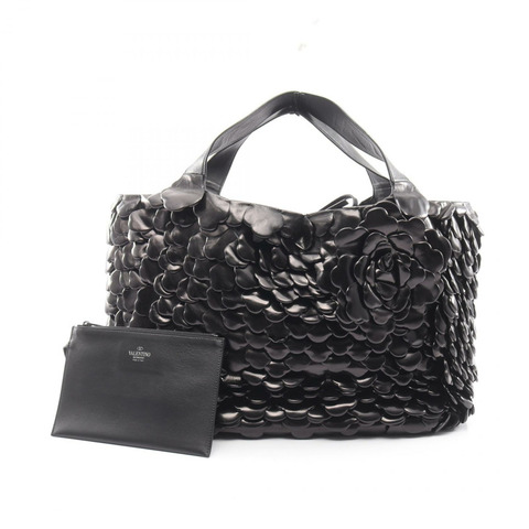 Valentino Ro Atelier Bag 03 Rose Edition 手提包，黑色皮革，二手女款