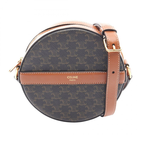 CELINE 圓形 Triomphe 肩背包 帆布皮革 黑色 棕色 二手 女士