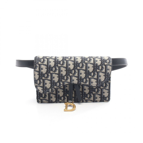 Christian Dior SADDLE Oblique 腰包帆布皮革海軍藍米色二手 CD