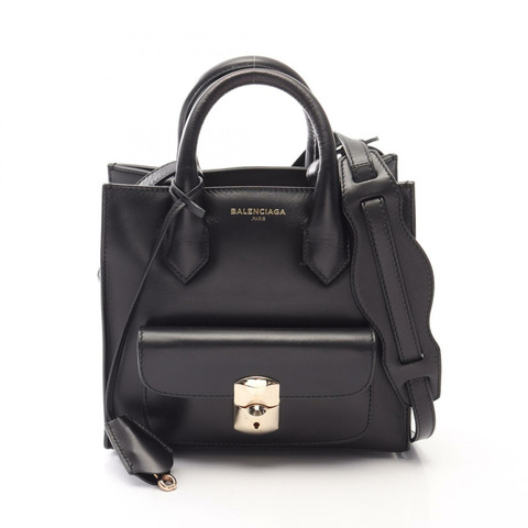 BALENCIAGA Padlock Mini All Afternoon 2WAY 手提包 319499 黑色皮革 二手 女士
